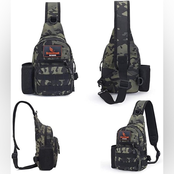 BraveHawk OUTDOORS Sling Chest Bag, 900D Nylon Oxford Portable Tactical - Picture 3 of 7